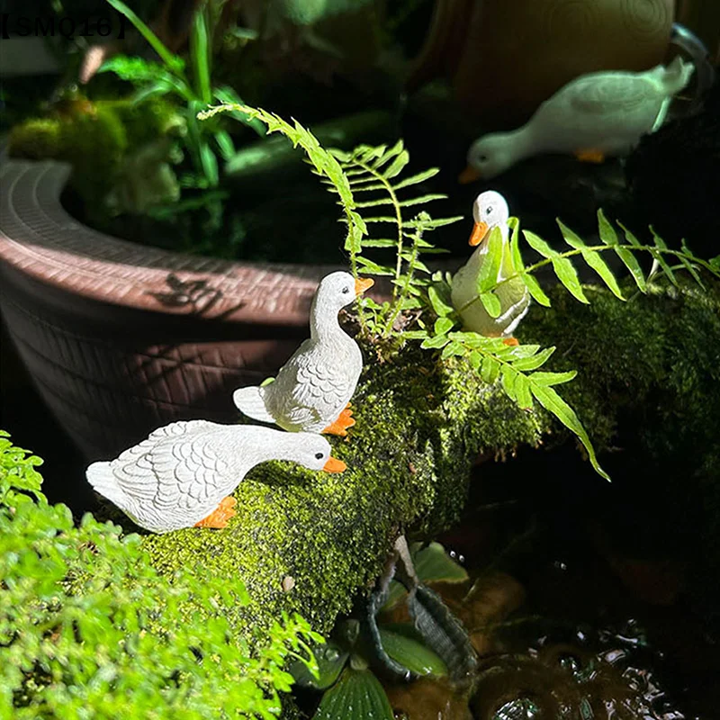 3pcs Cute White Duck Hydroponic Lotus Flower Pot Retro Resin Statue Outdoor Sculpture For Home Office Desk Garden  Decor【SMQ】