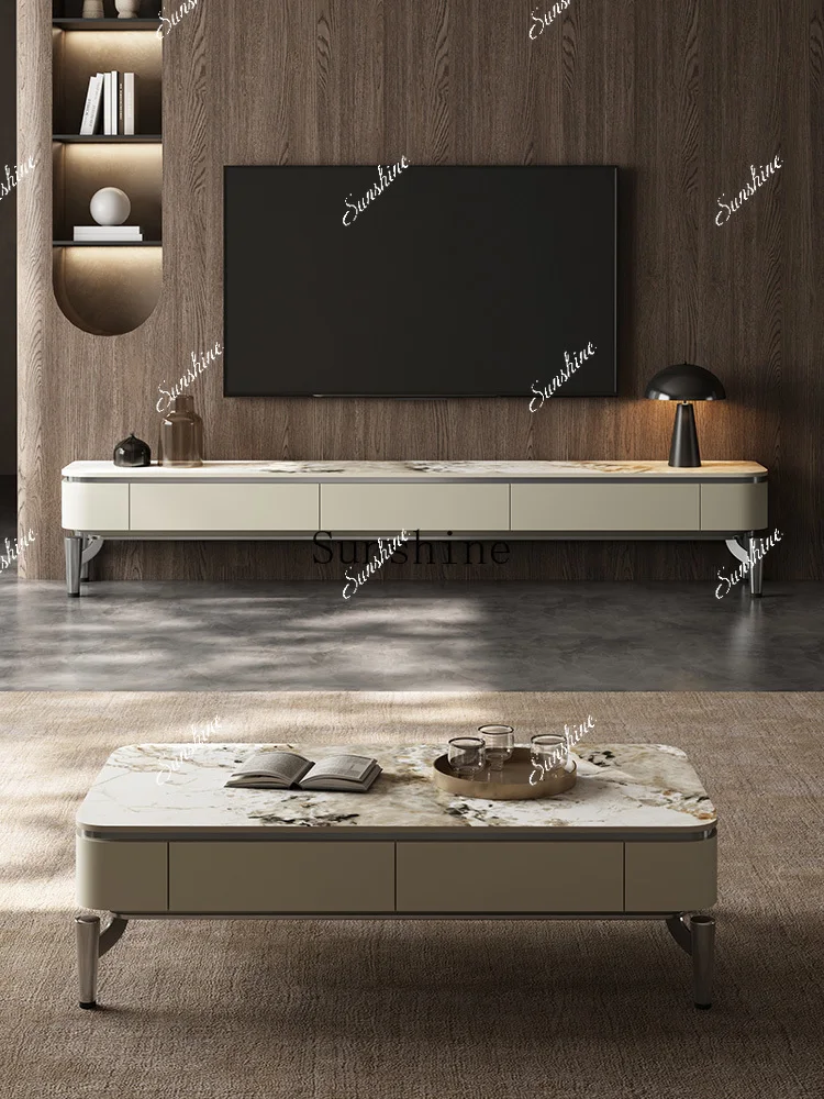 

Small apartment floor-to-ceiling TV cabinet combination household living room rock slab floor cabinet FT