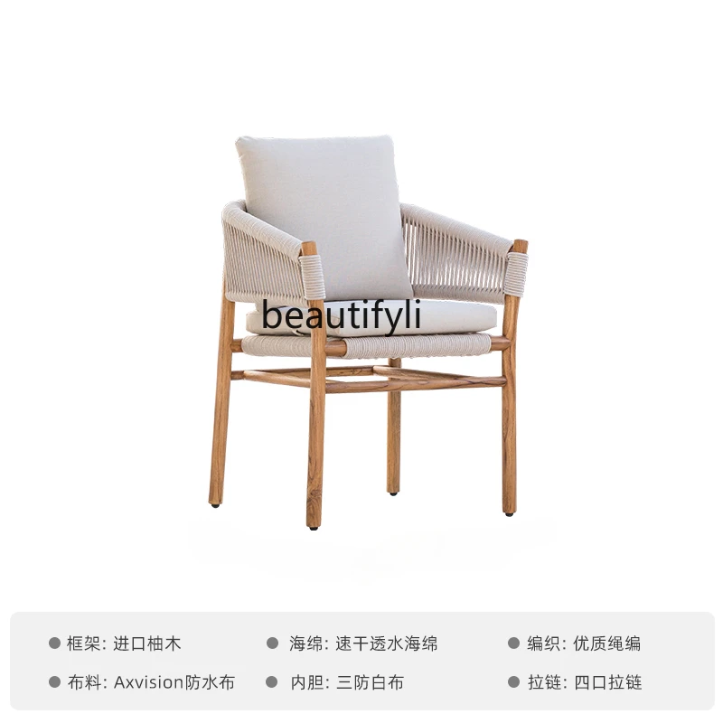 Outdoor Desk-Chair Solid Wood Waterproof and Sun Protection Outdoor Villa Rattan Chair Teak Rattan Table and Chair Combination