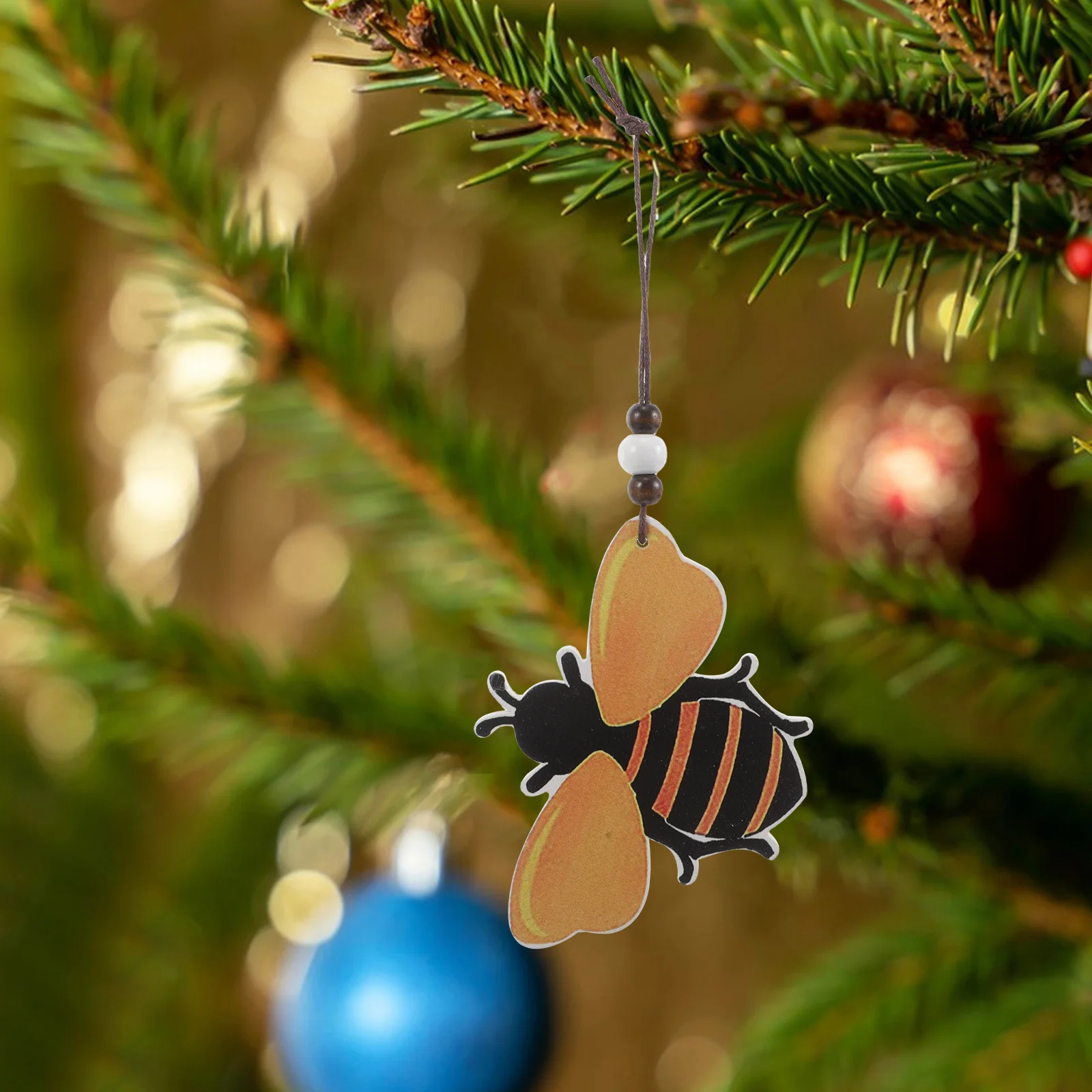 

6pcs Wooden Hanging Ornaments Rustic Bee Wood Cutouts Craft Slices With Holes For Home Decor Wall Art Living Room Bedroom Office