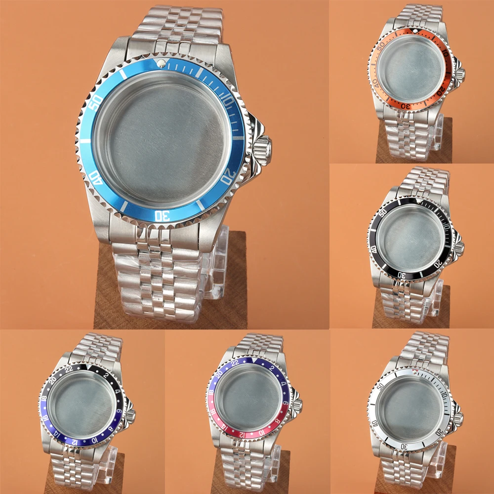 Ice blue Bezel 39.5mm NH35 Vintage Watch Case Sapphire Glass Fit SUB GMT NH35 NH36 Movement 28.5mm Dial Oyster/Jubilee Strap