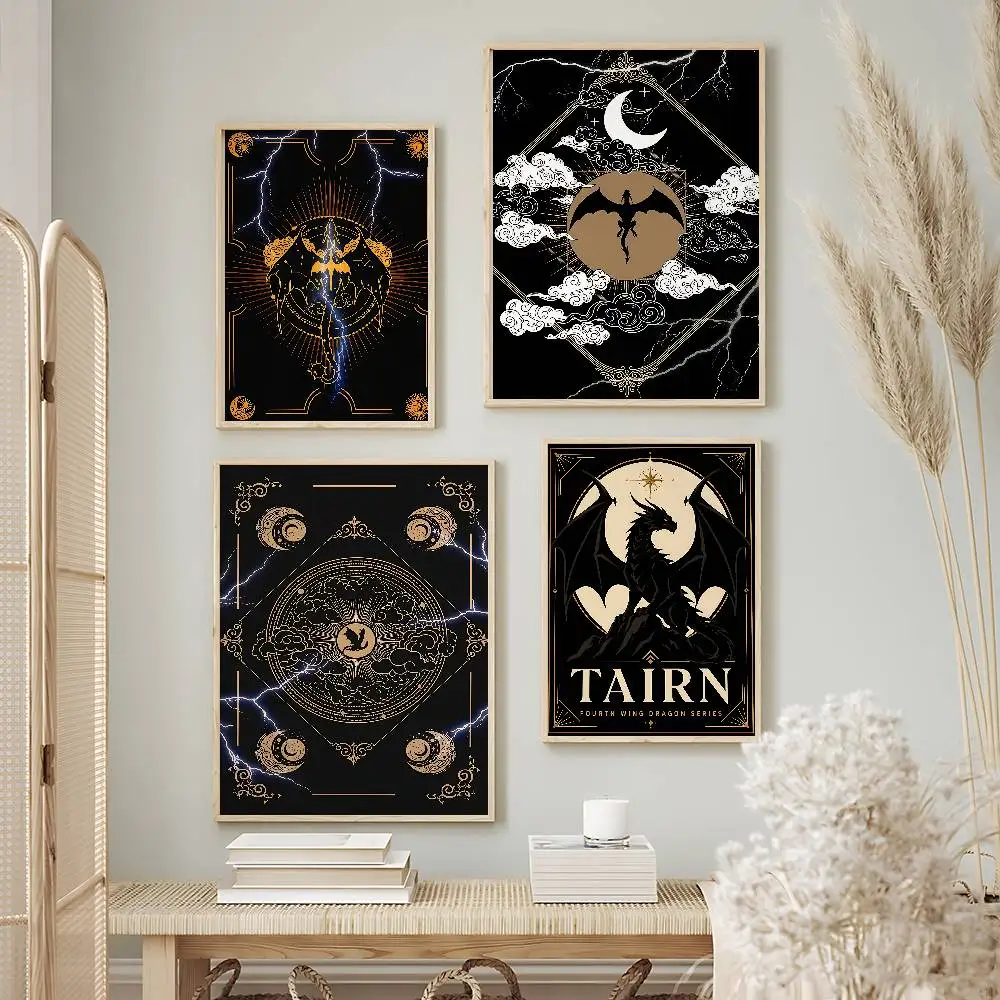 Fantasy Novel Fourth Wing Posters Premium Self-Adhesive No Residue Wall Sticker for Home Office Bar Decor