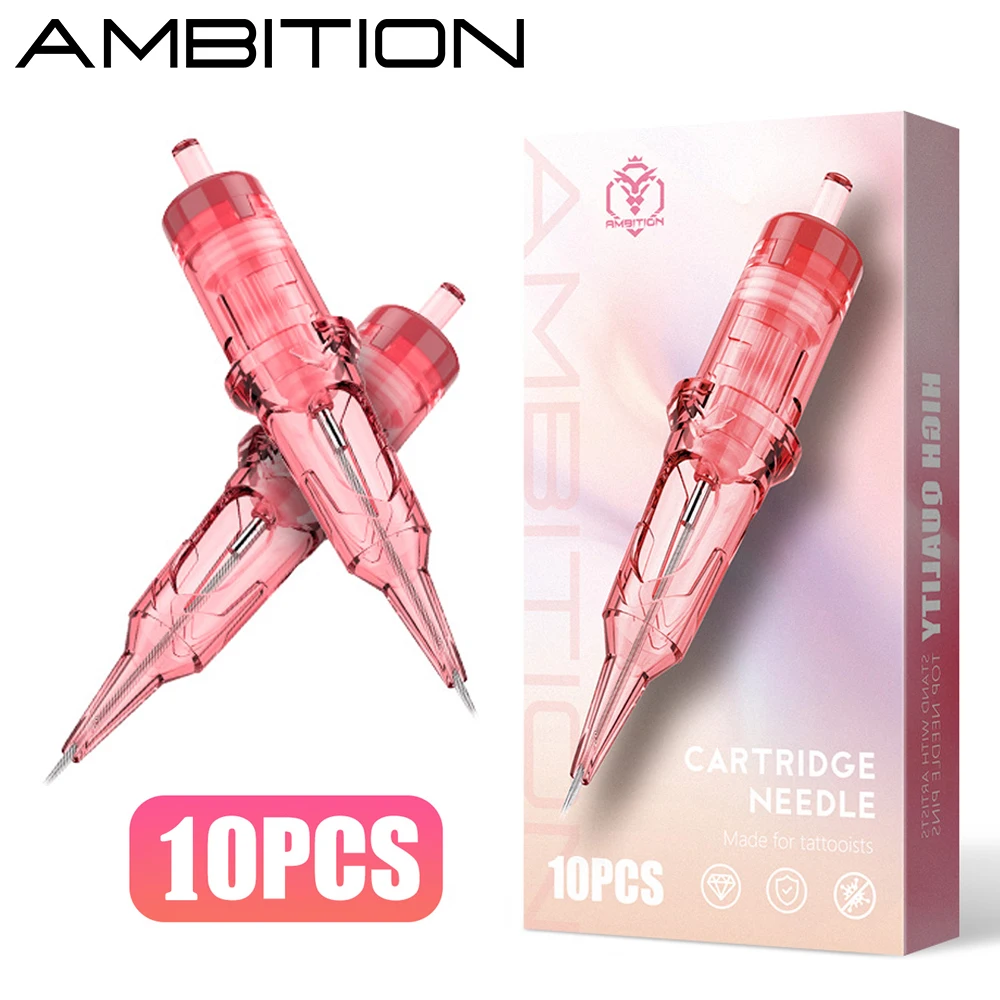 

Набор из 10 розовых картриджей для тату-машинок Ambition: иглы RL RM для перманентного макияжа, одноразовые безопасные иглы для тату-машинок и ручек