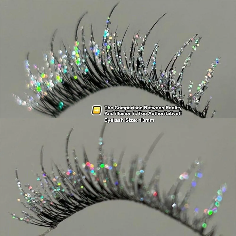 Colorful Rhinestone Rhinestone False Eyelashes Dazzling Cross Strip False Eyelashes Fluffy Texture Faux Eyelashes