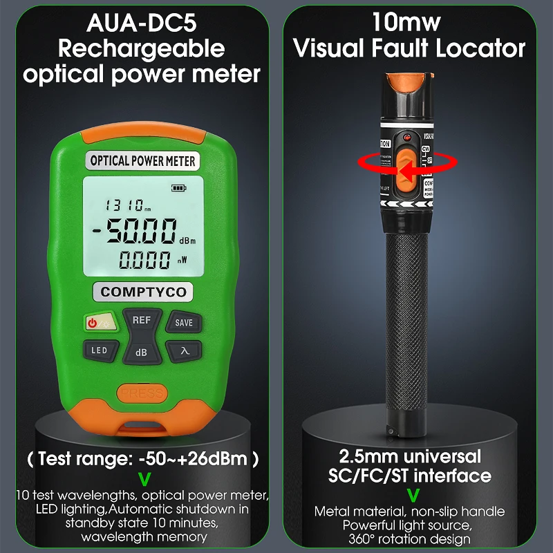 Imagem -03 - Ftth Fibra Óptica Tool Kit com Aua7s Fibra Cleaver 50 Mais 26dbm -70 Mais 10dbm Recarregável Mini Potência Óptica 10mw Visual Fault Locato