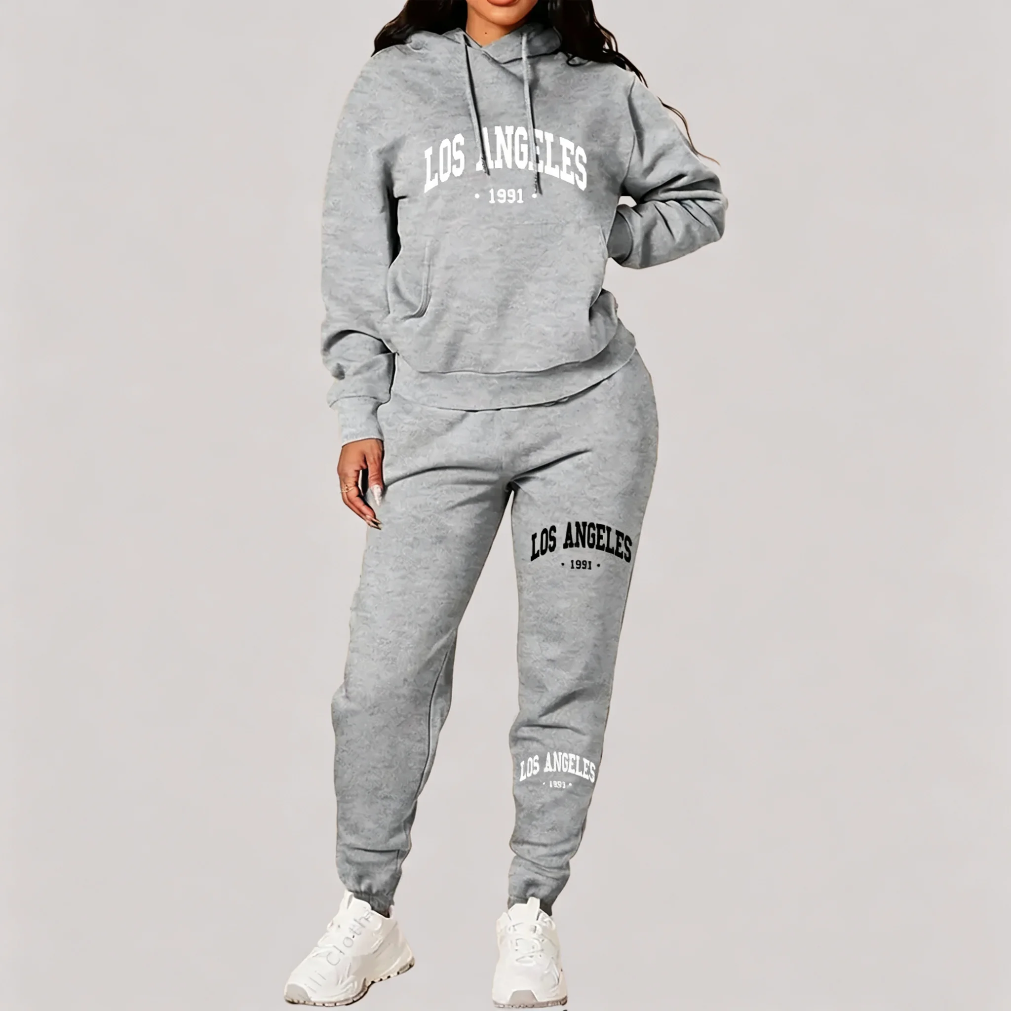Women Sets Hoodies Pants 2 Piece Outfits Aesthetic Sportswear Sweatsuit Los Angeles Letter Print Suit Ladies Tracksuit Plus Size - view 5