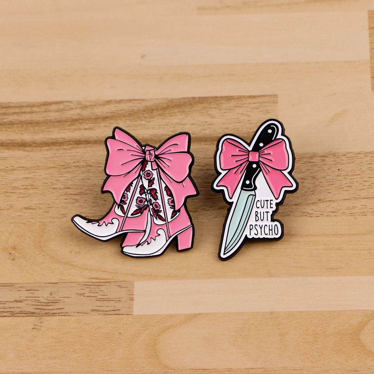 Cowboy Boots Bow Enamel Pin Lapel Pines for Backpacks“CUTE BUT PSYCHO”Knife Brooches for Women Fashion Jewelry Accessories Gifts - view 5