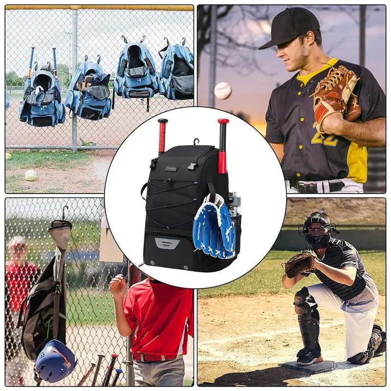 Sac à dos de baseball pour jeunes, sac de batte de softball, compartiment à chaussures, crochet de clôture, supports de gants de chauve-souris, équipement de casque pour les jeunes