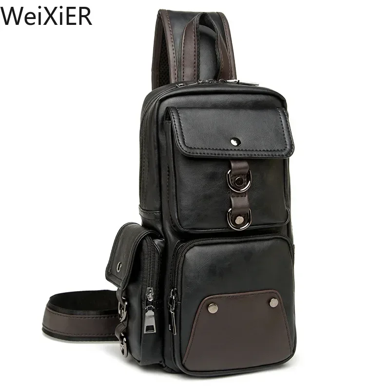 

Vintage Luxury Designer Leather Crossbody Bags for Men Messenger Chest Bag Fashion Casual Bag Waterproof PU Single Shoulder Bags