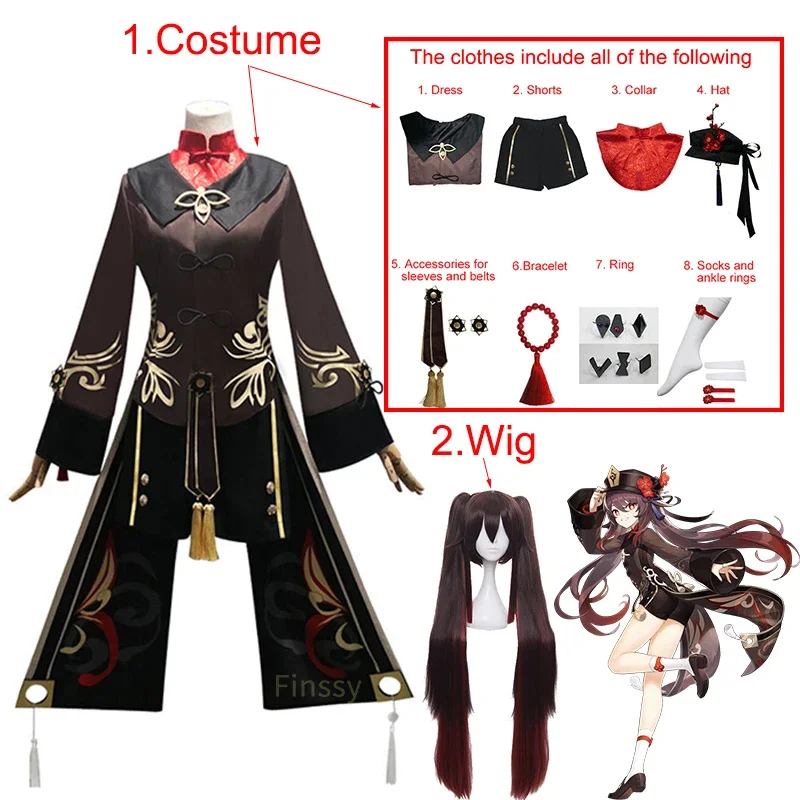 

Genshin Impact Hu Tao Cosplay Costume Chinese Ancient Costume Halloween Carnival Hutao Clothes Including Socks Hat Jewelry