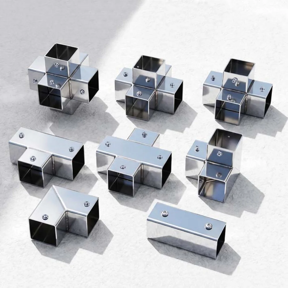 Stainless Steel Square Pipe Connector Elbow 2/3/4/5/6 Way Pipe Fitting Joint 20x20/25x25/30x30mm Square Tube Fitting Connector