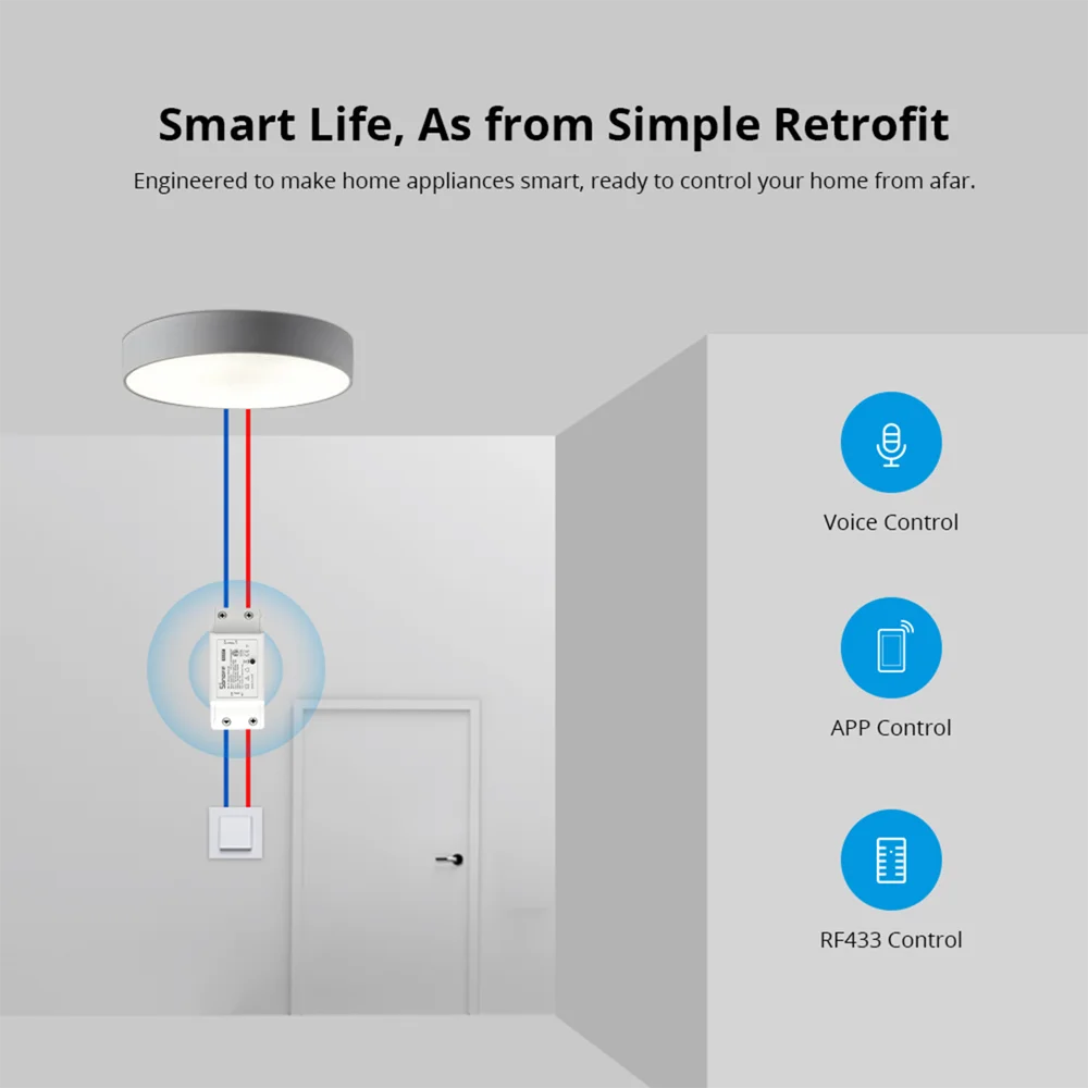 Sonoff BASICR2 Wifi DIY interruptor Smart Switch Remote Controller Smart Home eWeLink APP Control Work with Alexa Google Home