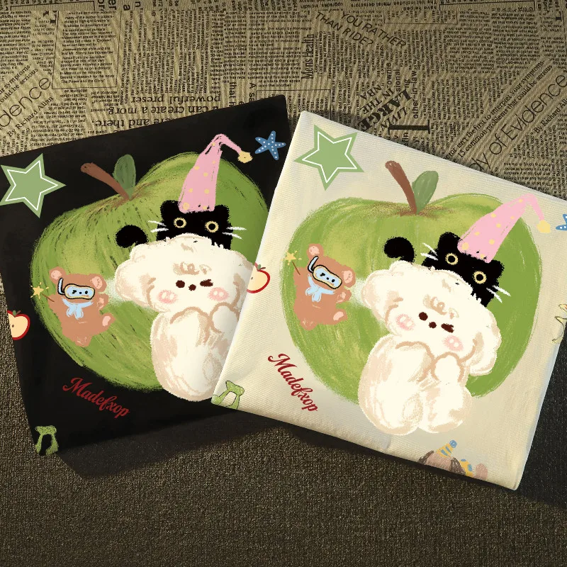 

Летняя японская милая плюшевая футболка с круглым вырезом и принтом щенка, универсальный топ большого размера с короткими рукавами для мужчин и женщин