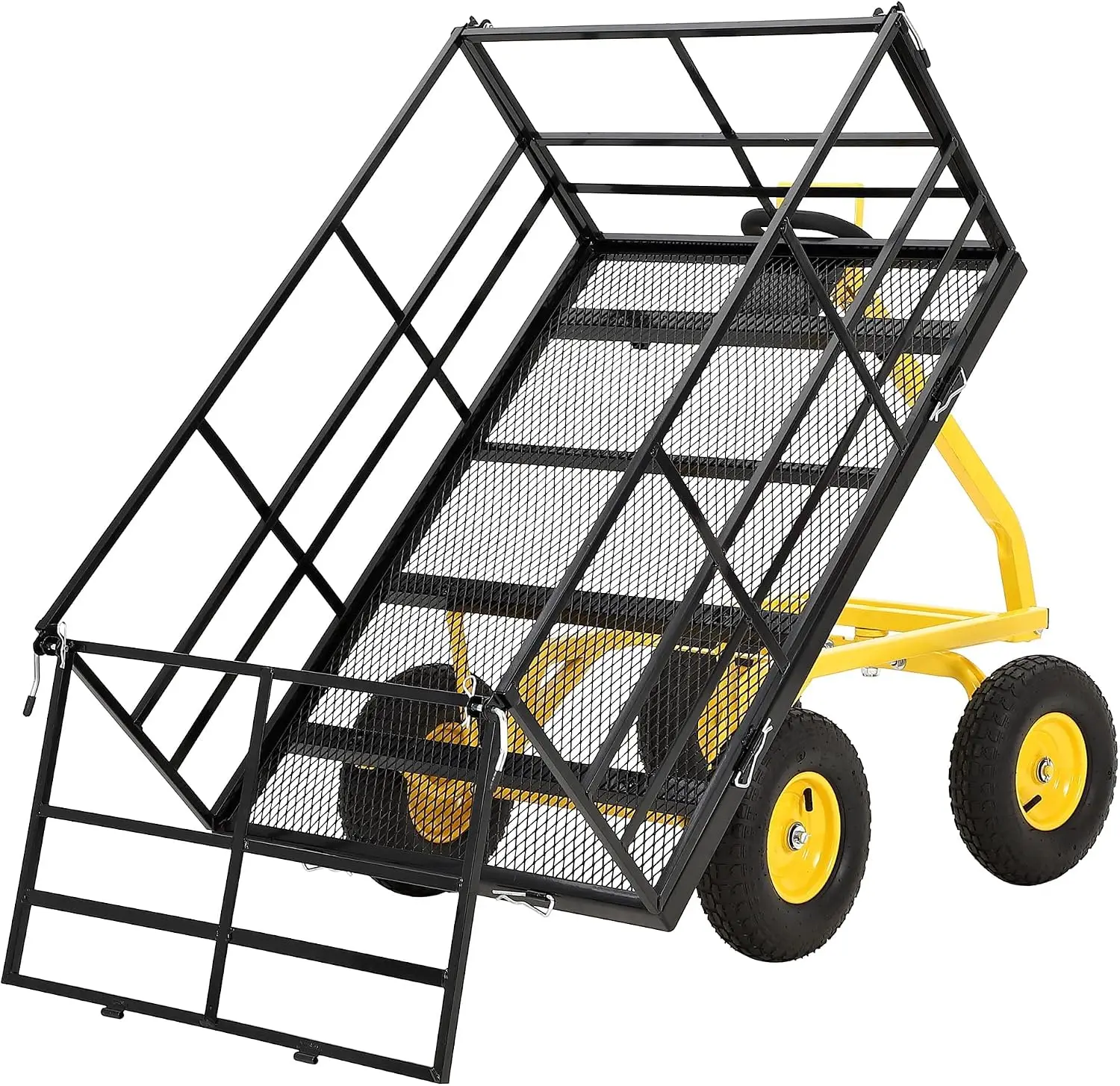 Tacleekii 1500 Lbs Heavy Duty Steel Garden Cart Wheelbarrow & Dump Cart 2-in-1 Wheel Barrow with Mesh Removable Sides 180° Rotating Handle, Outdoor Utility Wagon for Yard, Beach, Farm