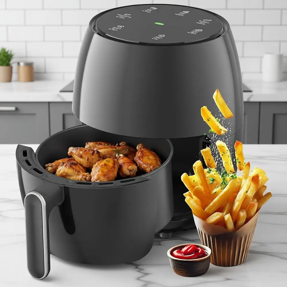 

Компактная цифровая мини-аэрофритюрница 7-в-1 с 98% снижением содержания масла, регулировкой температуры и таймером, функцией напоминания о встряхивании, антипригарным покрытием, без BPA