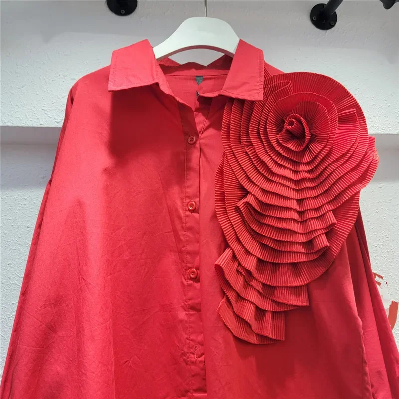 Flower Women Shirt Unique Stunning Solid Long Sleeved  Fashion Blouses Creative Loose Personality Streetwear Autumn Winter