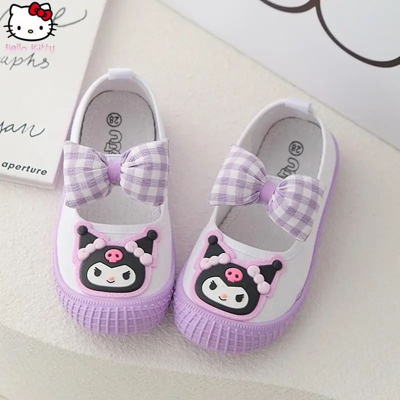 

Kawaii Cartoon Breathable Student Bow Fashion Shoes Anime Kuromi Kid Canvas Shoes Indoor Soft Bottom Girl Princess Shoes