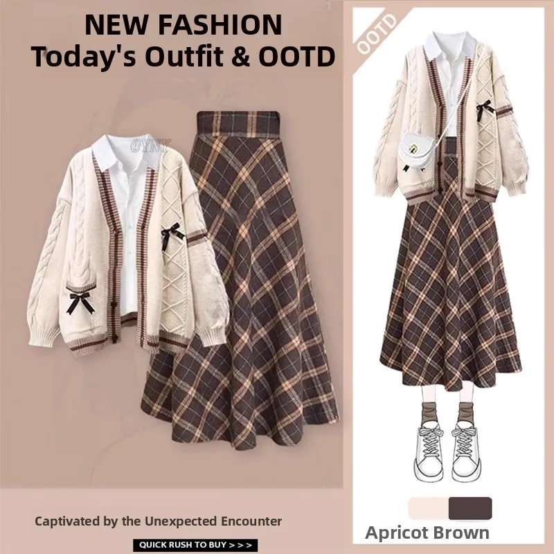 

Faionable Knitted Cardigan Sweater Tee-Piece Set Autumn Collection V-Ne Long Sve Polyester Blend Age-Defng Design