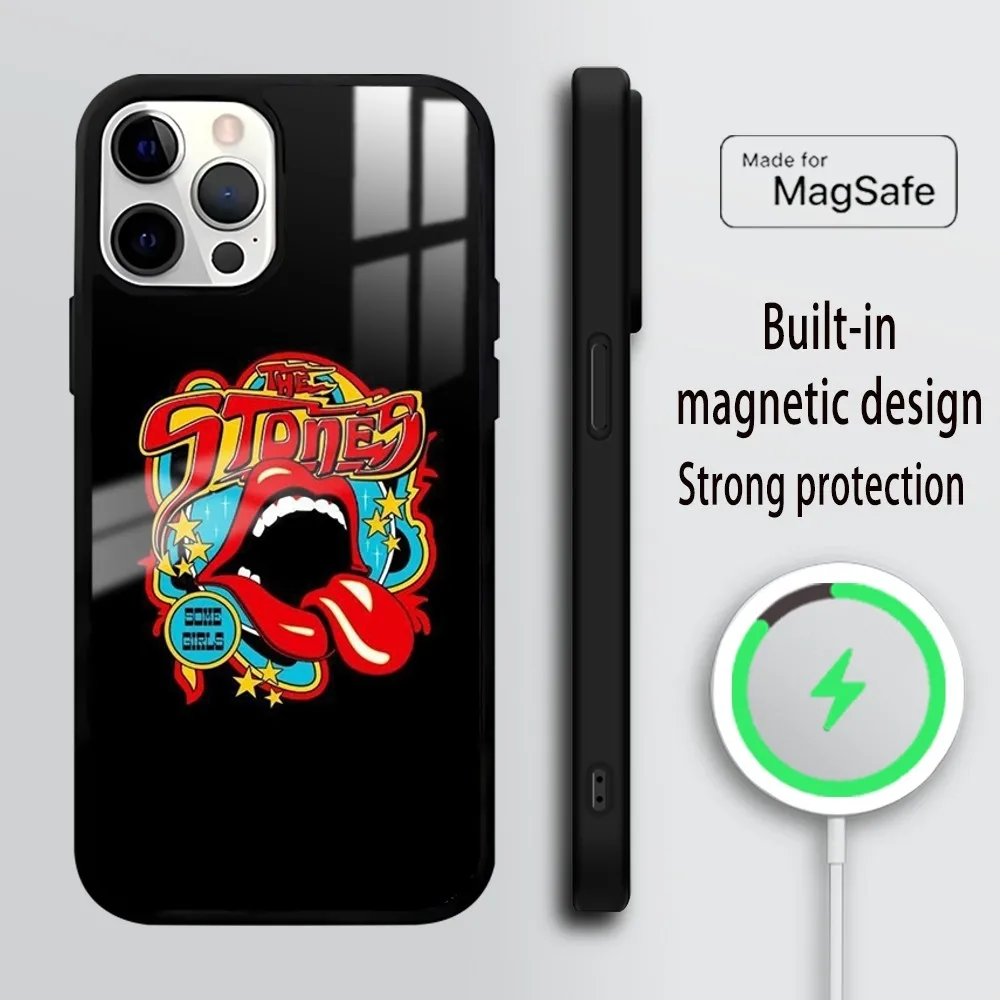 Band R-RollingS S-Stones Phone Case For iPhone 16 15 14 13 12 11 PRO MAX PLUS Mini Magnetic wireless mirror phone case