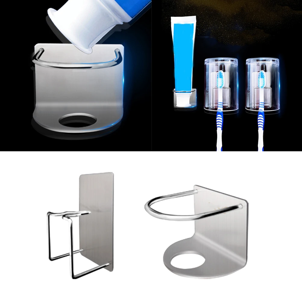 

2 Pcs Toothbrush Holders Toothpaste Rack Stainless Steel Wall Mounted Bathroom Organizer Silver Space Saving Dry Clean Premium