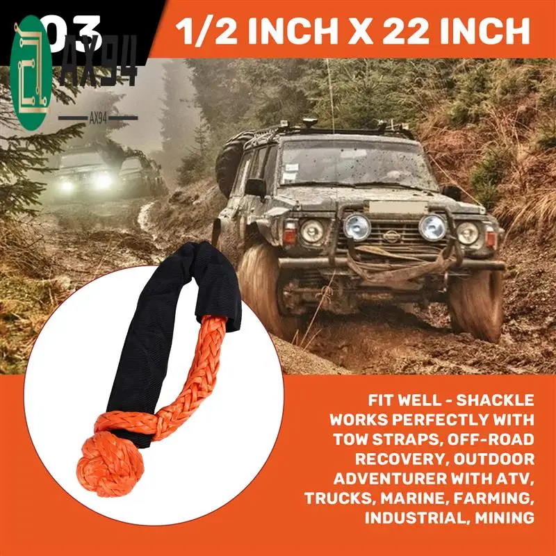 

AX94-1/2 Inch X 22 Inch Car Soft Shackle Rope Tow Rope Off Road Winch Pulley Cable Hook For Off-Road Recovery ATV UTV