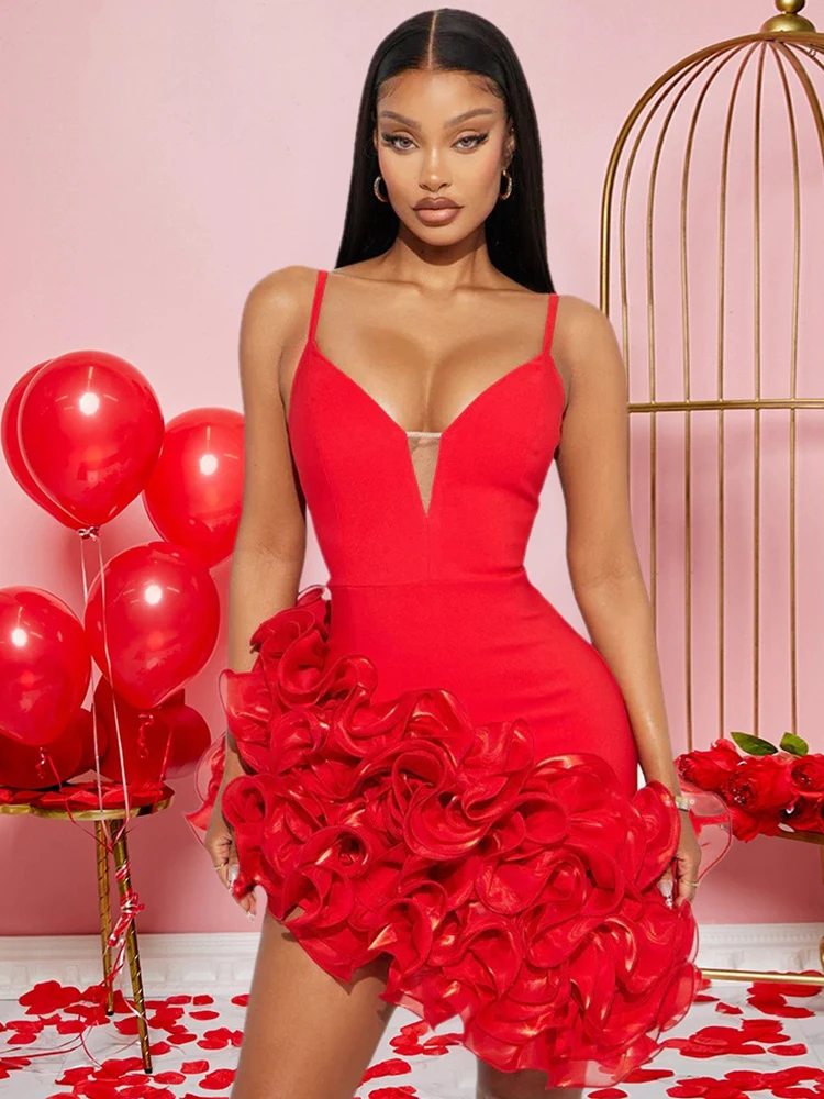 Vestido para festa de aniversário feminino sexy alça fina vestido em camadas bainha com decote em v verão elegante vestido curto atacado dropshipping