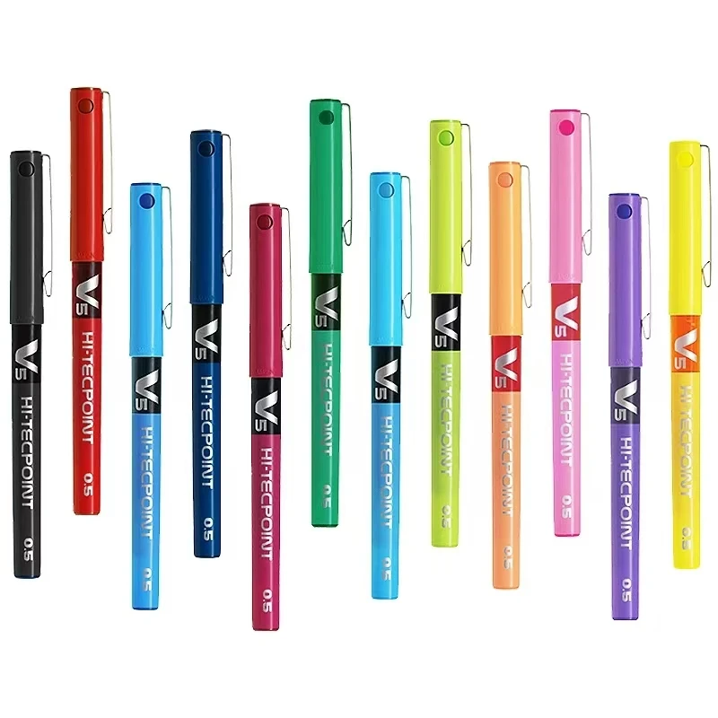 Japan Pilot V5 Hi-Tecpoint 0.5mm Extra Fine Pure Liquid Ink Rollerball Pen, 12 Assorted Colors Needle Tip Rolling Ball Gel Pens