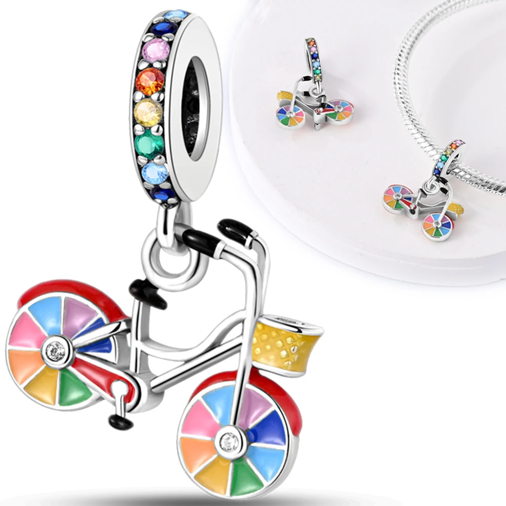 

Радужные велосипедные подвески, оригинальные бусины из стерлингового серебра 925, подходят оригинальные подвески 925, браслет, бусины, ювелирные изделия, подарки «сделай сам» для женщин