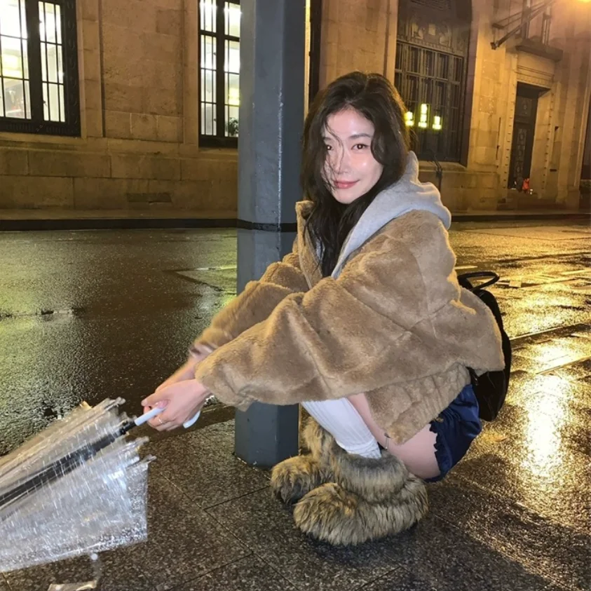 معطف TheBarnet Winter 2025 ort لامب فرو جايت بياقة واقفة من الجلد والفراء للنساء ملابس خارجية #3