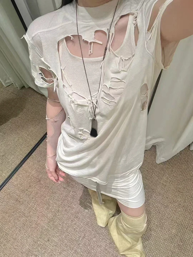 

Y2K Distressed & Cutout T-Shirt — Chic, High-Street Style, and Versatile Women's Top (New Summer 2026 Arrival)