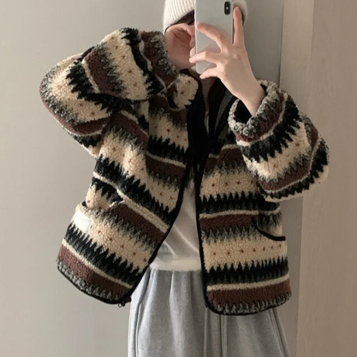 

Женское шикарное корейское шерстяное пальто свободного покроя, теплое пальто с воротником-пуховиком из овчины, осень-зима, Новое поступление, модная верхняя одежда