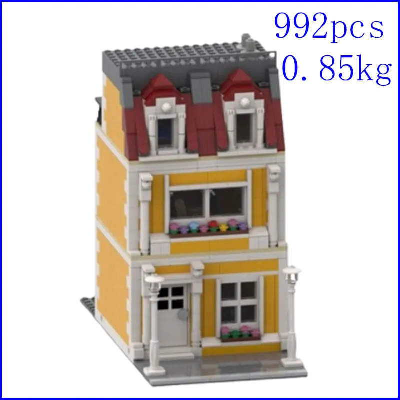 MOC-96365 992 ชิ้น บล็อกตัวต่อแบบโมดูลาร์ บ้านสีส้ม DIY ชุดประกอบบล็อกขนาดเล็ก ของเล่นเสริมพัฒนาการ ชุดของขวัญ ของตกแต่ง มีสินค้าในสต็อก