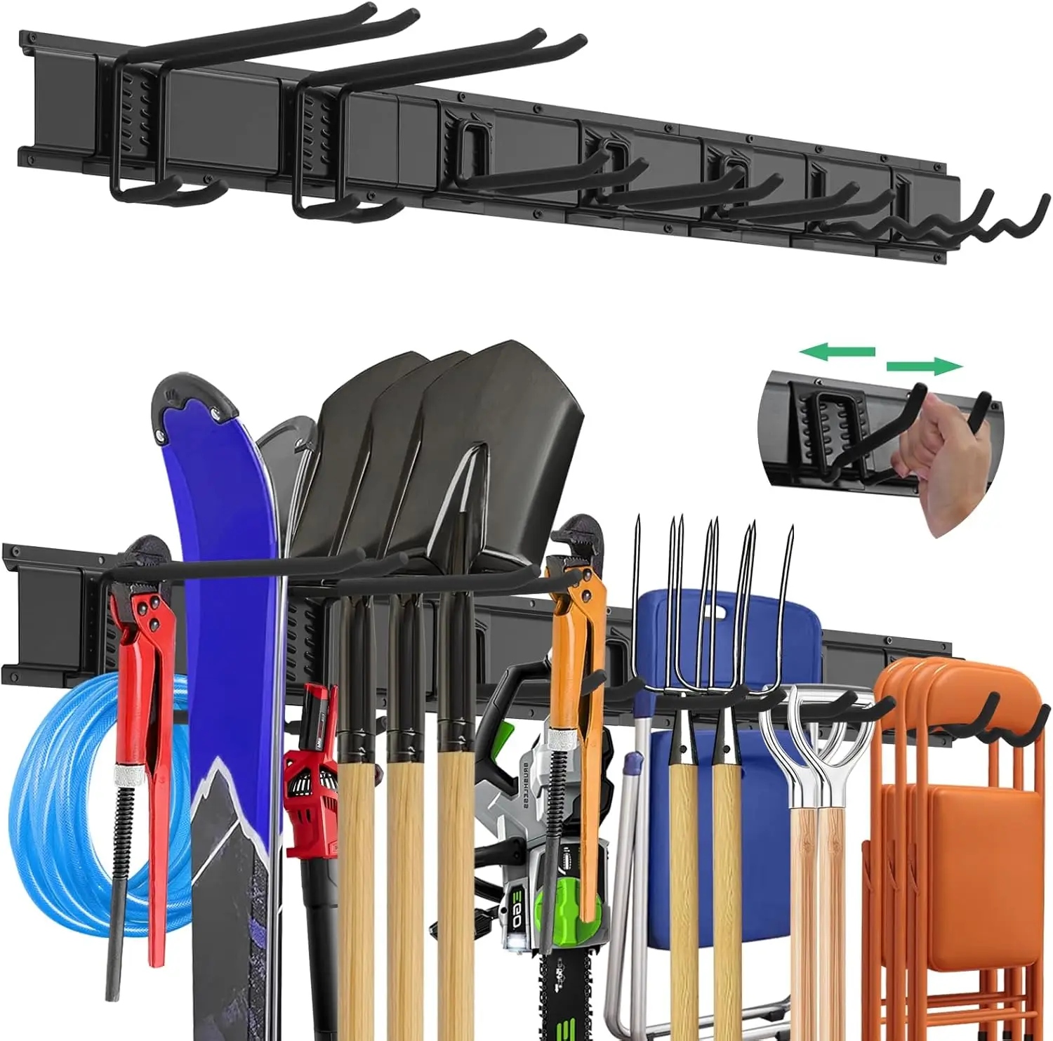 

Настенный органайзер для инструментов 48 Garage Tool Organizer - Сверхпрочная металлическая стойка для хранения, выдерживающая нагрузку до 520 фунтов, с регулируемыми крючками для сада и дома, простая установка.