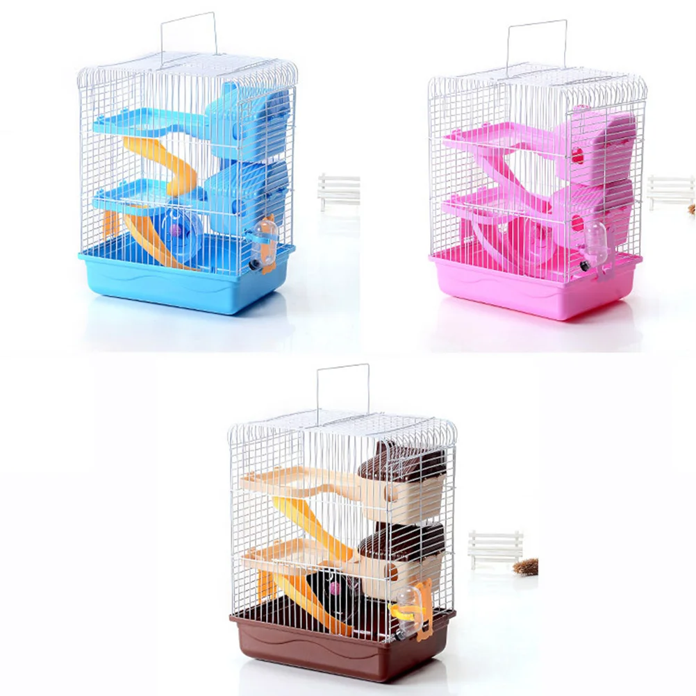 

2 Layers Double Hamster Cage Blue Compact Pet With Running Wheel Water Bottle Leak-Proof Easy Clean Sturdy Door