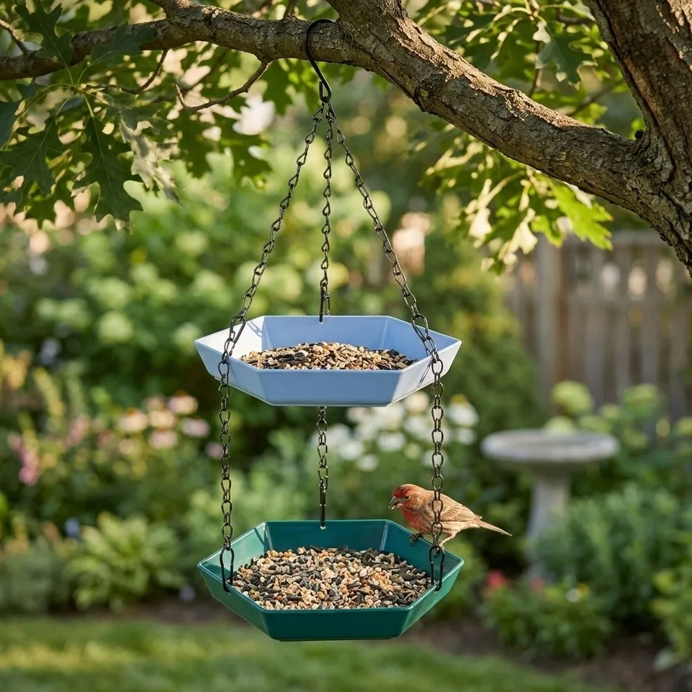 Hanging Bird Feeder With Two-Tier Layout To Encourage Group Feeding And Provide Continuous Visual Engagement During Bird Visits