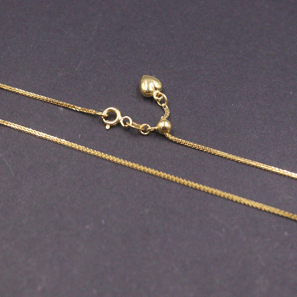 Pure Solid 18K Yellow Gold 1mmW Wheat Chain Adjustable Foxtail Necklace 18