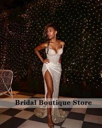 Luxury Sparkly Beading Prom Dress 2024 For Black Girls Glitter Crystal Sequins Evening Party Gown Robe For Birthday  Customized