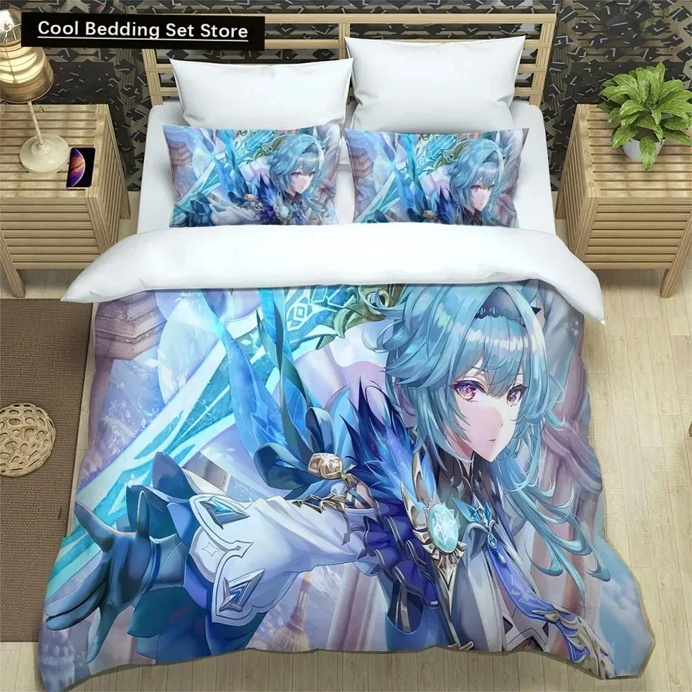 3D Anime Genshin Impact Bedding Set,Duvet Cover Comforter Bed Set Quilt Cover Pillowcase,King Queen Twin Size Boys Girls Adults