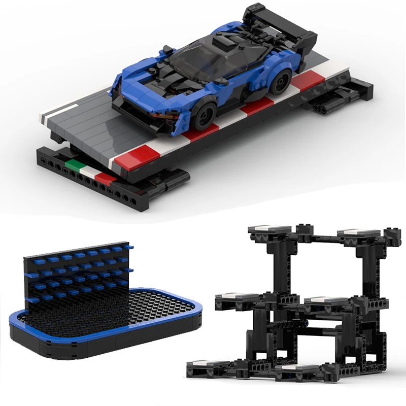 DIY Technical MOC Speed Champions Sports Car Stand Speed 8 Car Display Stand Parking Space Set Building Blocks Toys