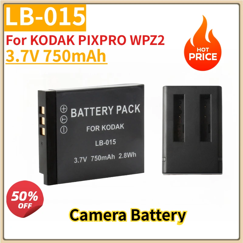 

New 3.7V 750mAh LB-015 LB015 Replacement Camera Battery +2-Channel USB Charger For KODAK PIXPRO WPZ2
