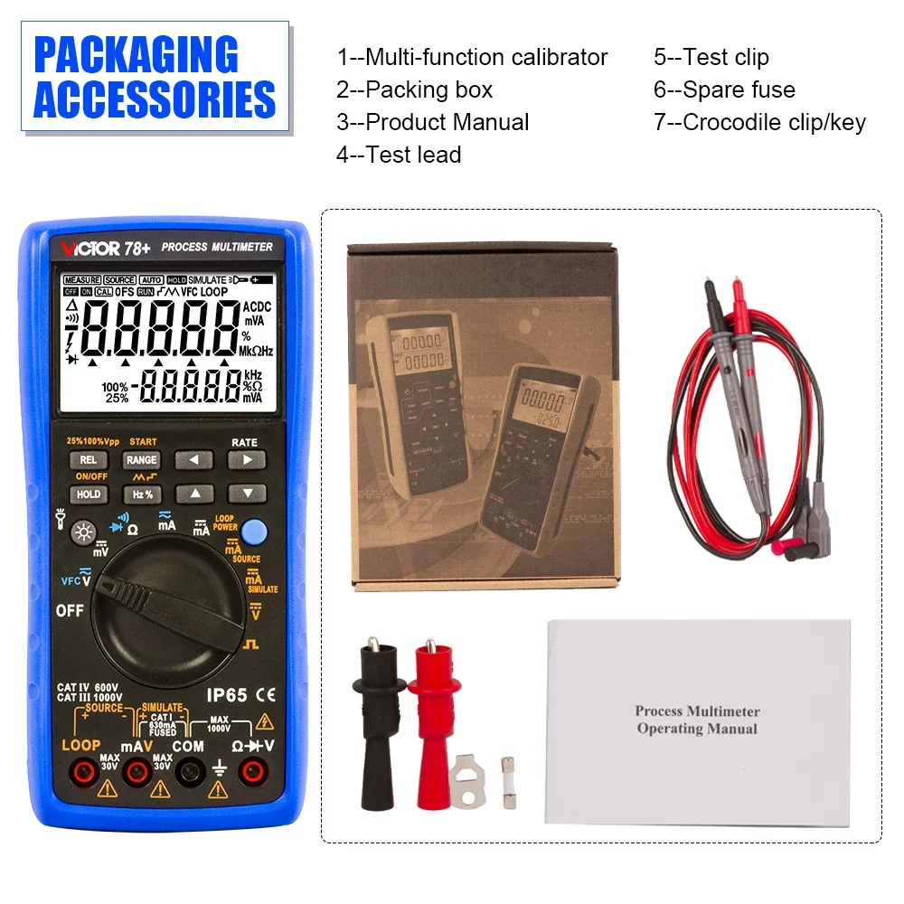 RUOSHUI 78+ Process Multimeter Digital Multi-meter and Process Signal Sources Output of DC Voltage Current Frequency SIMULATE