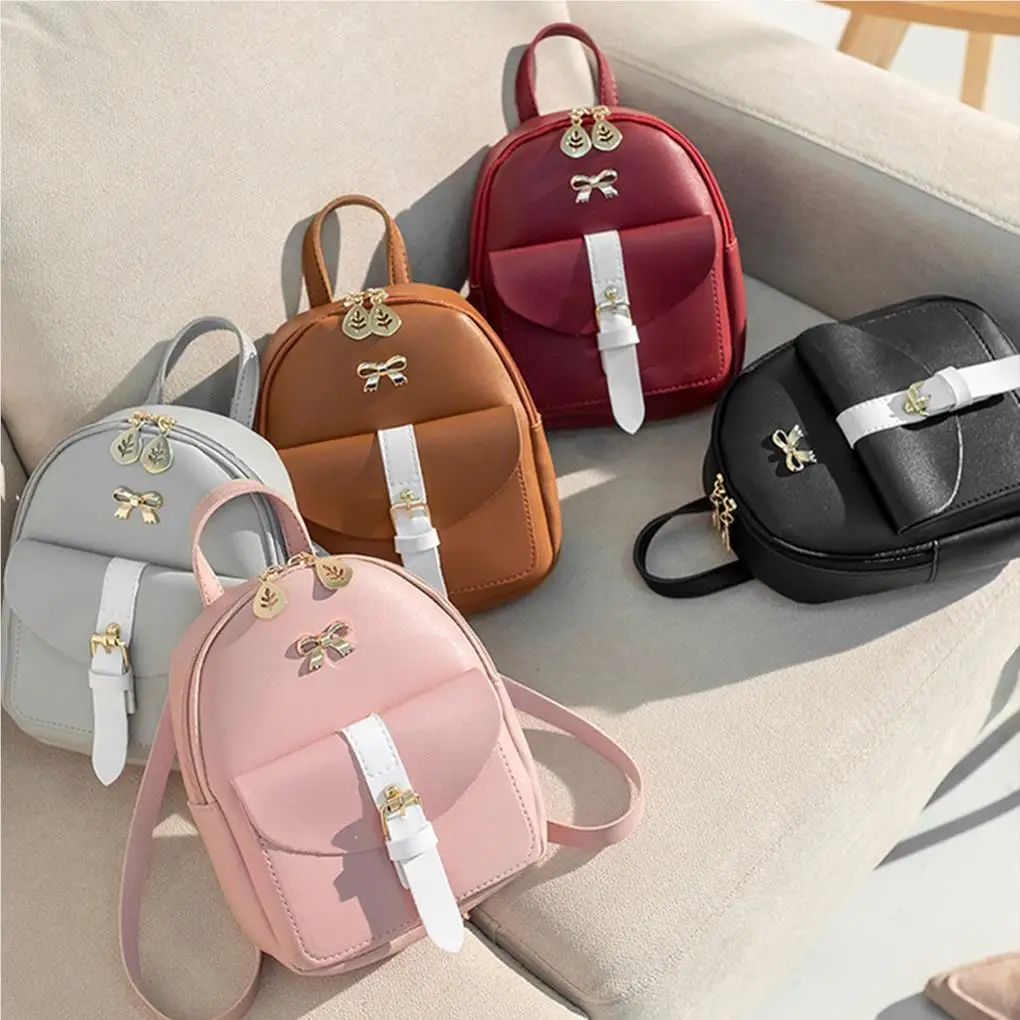 Mini Backpack Contrast Color Flap Bow Color Women’s Small Backpack Fashion Shoulder Pouches Carrier Bags Small Travel Backpack