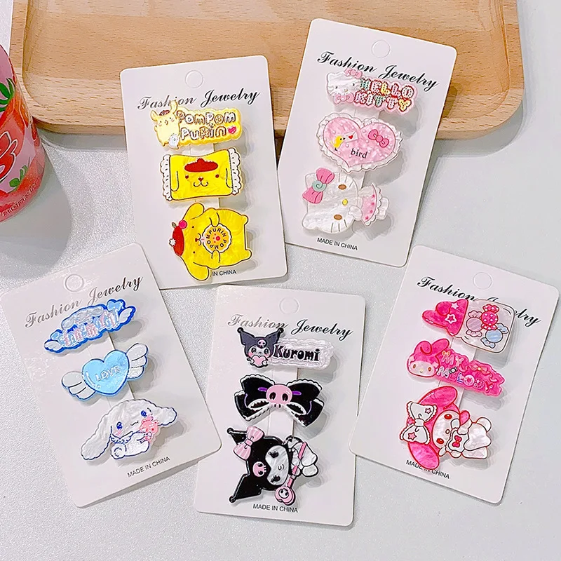 Kawaii Sanrio HairClips Set Cartoon Kuromi Hello Kitty Cinnamoroll Barrettes Hair Accessories Hairpins Cute Fun Girl Heart Gift