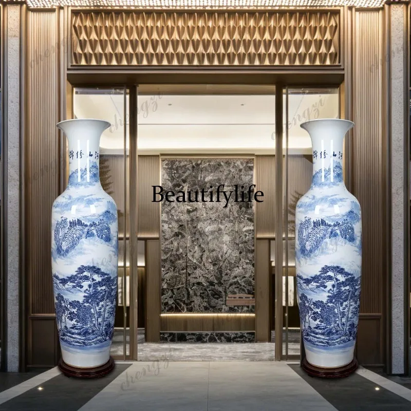 Splendid Shanhe high-end hand-painted ceramic floor-to-ceiling large vase Jingdezhen Living Room Hotel
