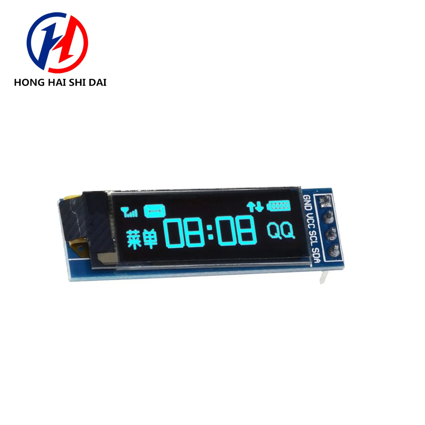 Modul Display LED LCD OLED putih dan biru, IIC berkomunikasi, sertifikasi ROHS, 0.91 inci, 128x32