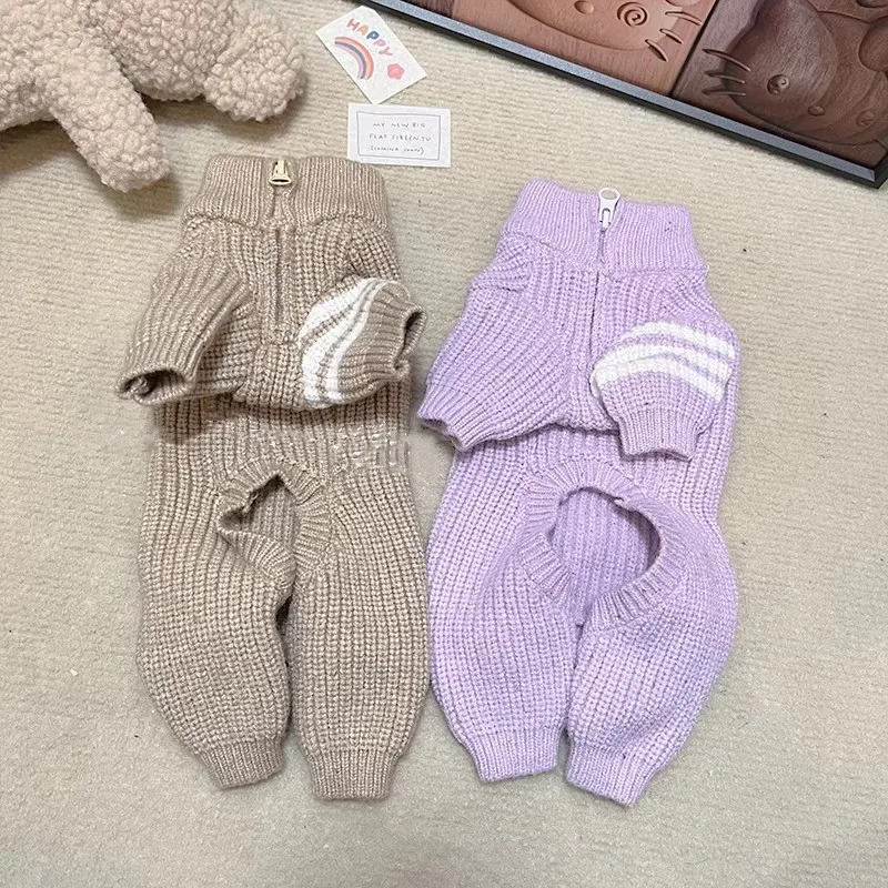 

Gentleman-Style Dog Four-Legged Sweater | Fall Winter Knitted Polo with Zipper | Warm Pet Full-Body Jumper