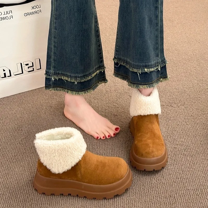 الشتاء خمر مكتنزة النساء الفراء بطانة الثلوج الأحذية موجزة الارتفاع زيادة أحذية السيدات في الهواء الطلق الراحة الدافئة القطن الجوارب القصيرة #5