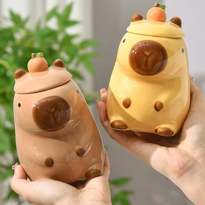 3D Capybara Mug Ceramic Coffee Mug Cartoon Capybara Couple Cup With Handle And Lid Funny Tea Cup Girls Gift Party Photo Prop Mug