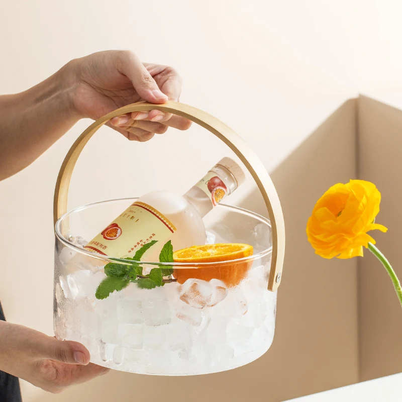 Light luxury glass portable ice bucket high-value fruit tray basket home bar champagne wine beer grain