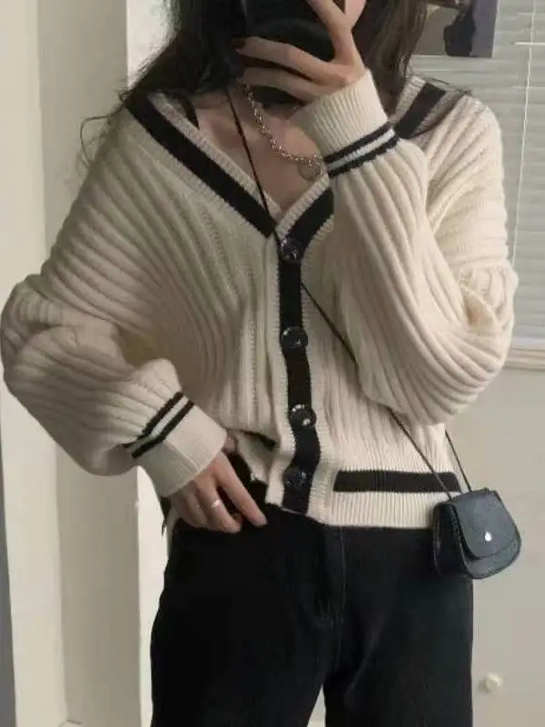 

Sweet ort V-Ne вязаный открытый кардиган женский топ с высокой талией модный свитер Jaet Fem весна осень зима мода